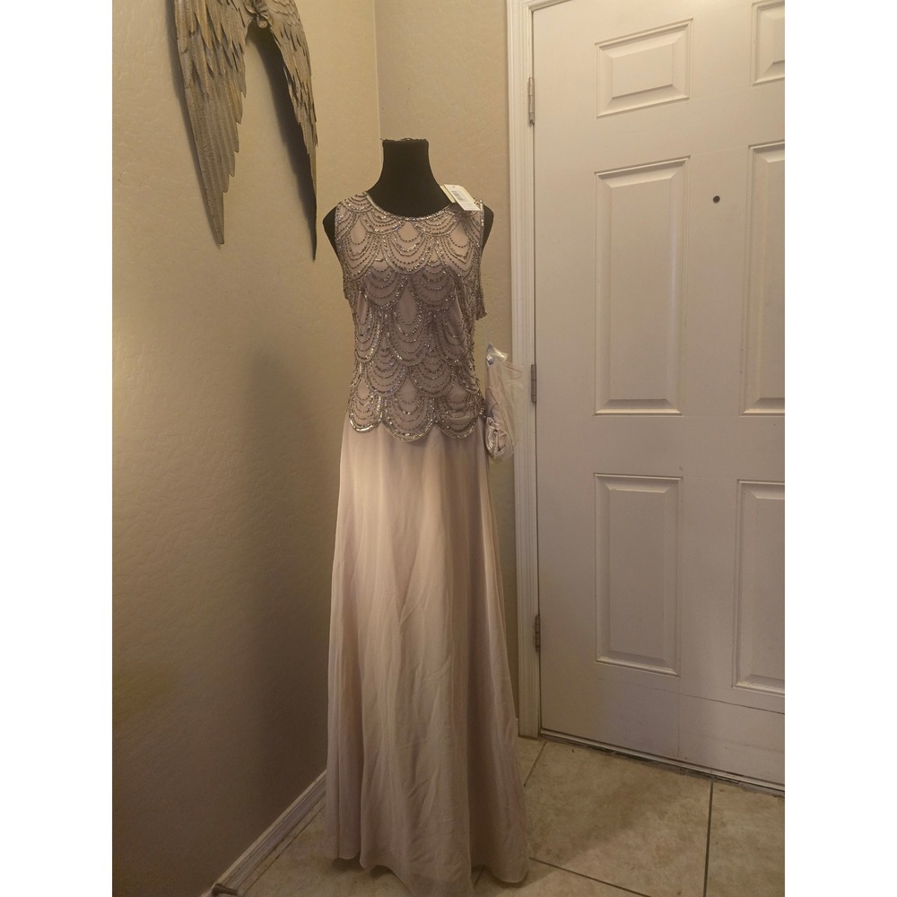 J Kara New York Beaded Sequin Mock Two-Piece Gown Blush Pink Size 16 NWT